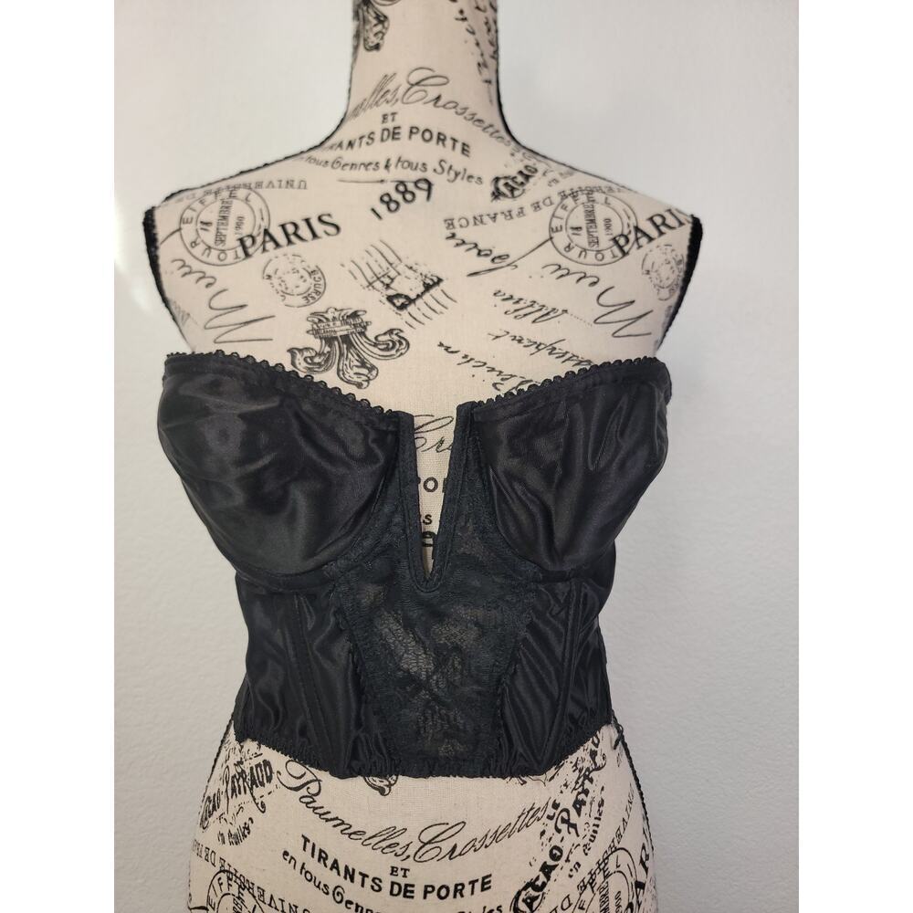 Vintage 1980s Backless by Smoothie Womens Sz 36B Lace Bra Corset Black Sexy